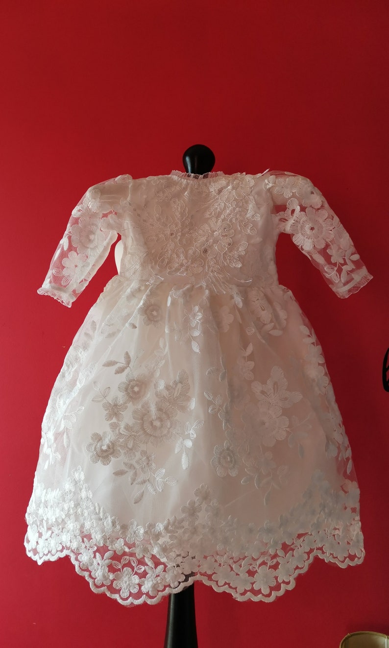 Beautiful with long sleeves long white christening dress