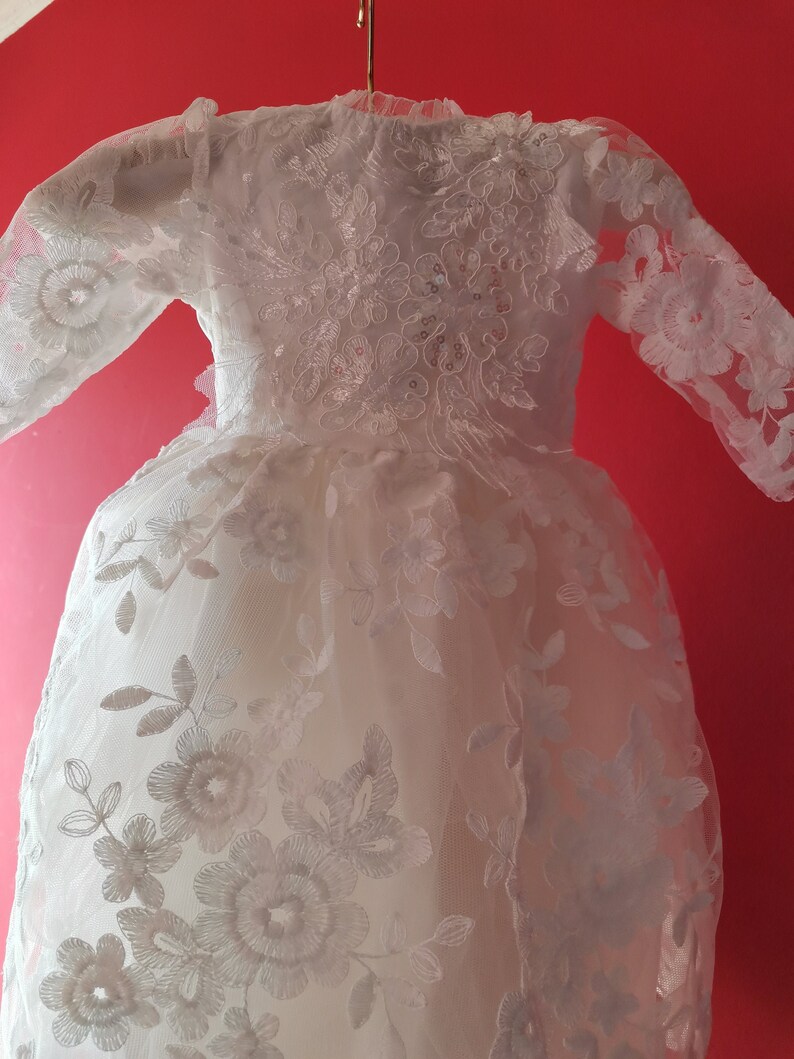 Beautiful with long sleeves long white christening dress