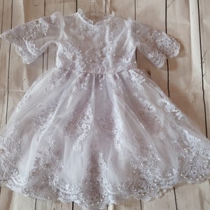 beautiful baptism dress in two colors: white and off white.    Dress + headband