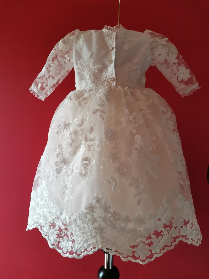Beautiful with long sleeves long white christening dress