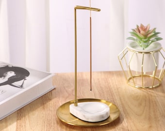 ONLY SOLD in AU | Unique Marble Incense Holder for Sticks w/ Ash Catcher | Mess-free | Simple & Functional Incense Burner | Gold Room Décor