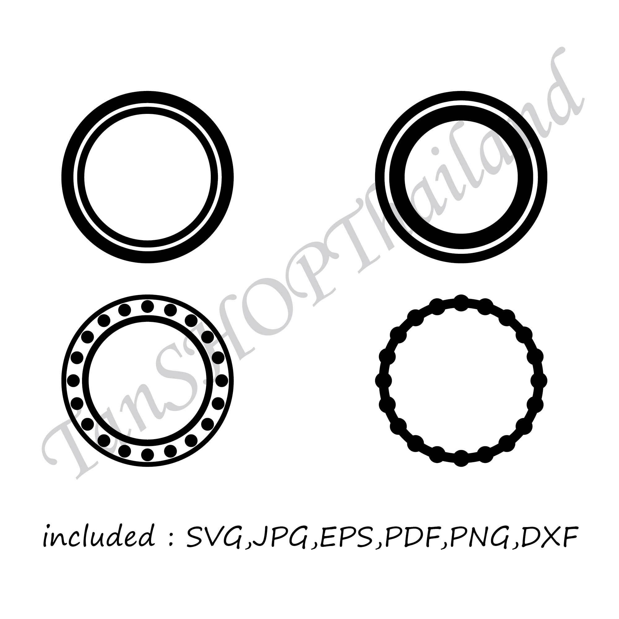 4 Round Monogram Frames SVG Cut Files Dotted Circles EPS PNG - Etsy