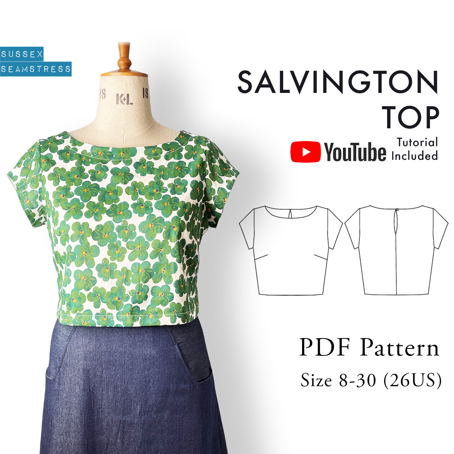 Salvington Women's Top PDF Sewing Pattern + Tutorial Video - Digital Pattern - Sizes 8-30