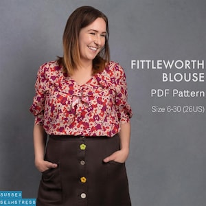 Fittleworth V Neck Blouse with Frill PDF Sewing Pattern + Tutorial Video - Sizes 6-30