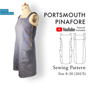 Portsmouth Pinafore Dress Sewing Pattern + Tutorial Video - Size 8,10,12,14,16,18,20,22,24,26,28,30 - (SQ3266064)