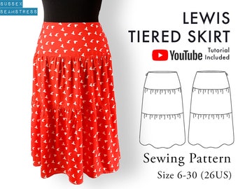 Lewes Skirt Sewing Pattern + Tutorial Video - Tiered Skirt Pattern - Size 6,8,10,12,14,16,18,20,22,24,26,28,30 - (SQ7943660)