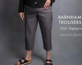 Barnham Women&#39;s Pants PDF Sewing Pattern - Easy Beginner Crop Pants Digital Pattern - Sizes 6-30