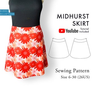 Midhurst ALine Skirt Sewing Pattern + Tutorial Video - Beginner Pattern - Size 8,10,12,14,16,18,20,22,24,26,28,30 - (SQ8902826)