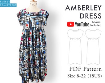 Amberley Kleid PDF Schnittmuster + Tutorial Video - Easy Beginner Digital Schnittmuster - Größe 8,10,12,14,16,18,20,22