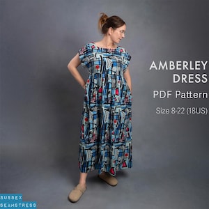 Vestido Amberley - Molde de Costura em PDF + Vídeo Tutorial - Molde Digital Fácil para Iniciantes - Tamanhos 8-22