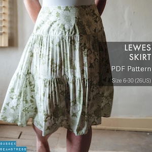 Lewes Skirt PDF Sewing Pattern + Tutorial Video - Tiered Skirt Digital Pattern - Sizes 6-30