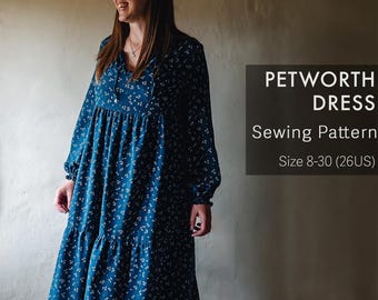 Petworth Dress Sewing Pattern + Tutorial Video - Shirred Cuffs - Sizes 8-30 - (SQ7011617)
