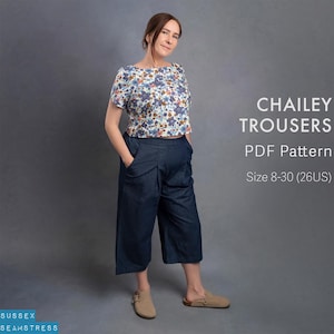 Chailey Crop Pants Sewing Pattern: Wide Leg Trousers with Pockets (PDF Pattern)