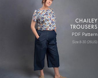 Chailey Crop Pants Sewing Pattern: Wide Leg Trousers with Pockets (PDF Pattern)