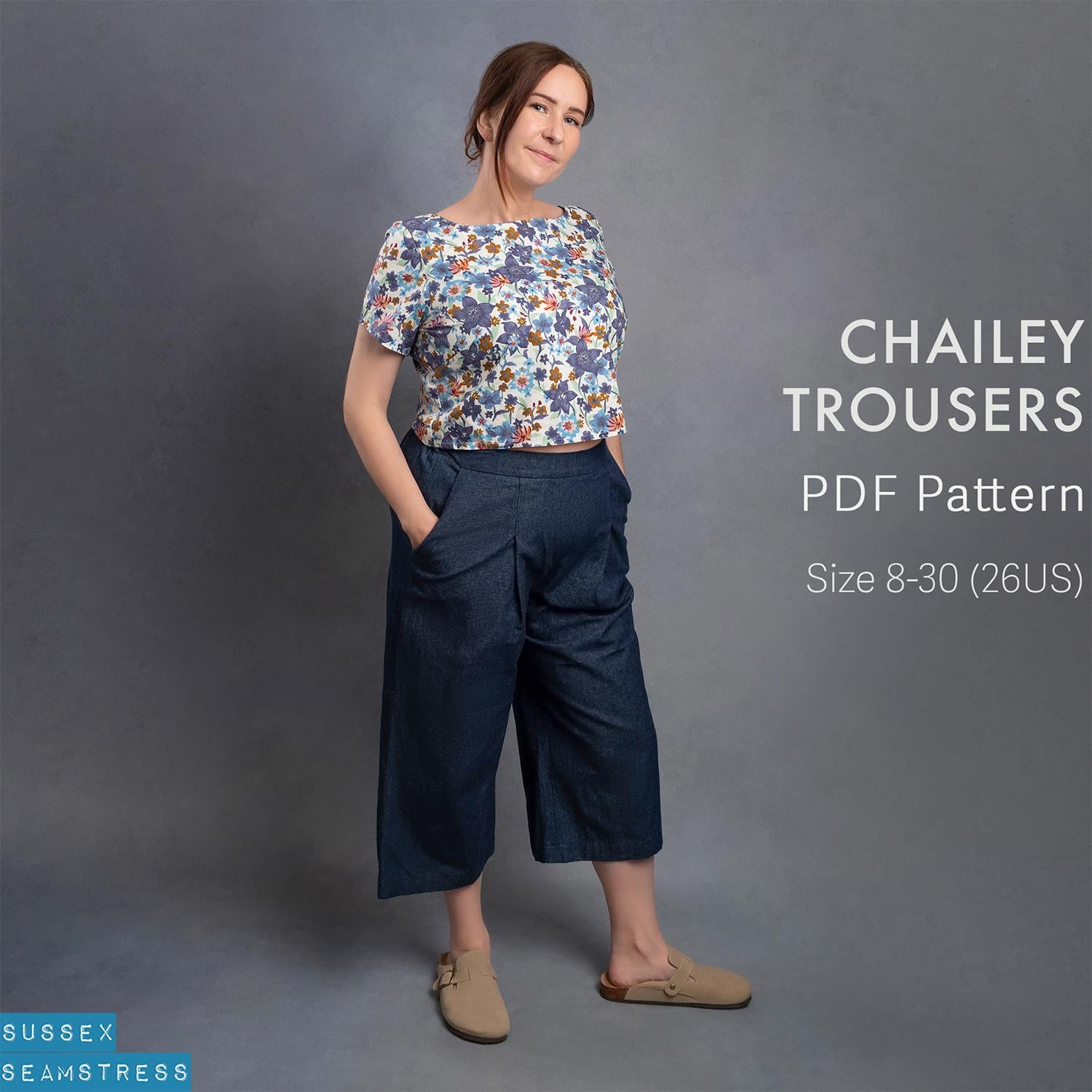 Chailey Women's Pants with Pockets PDF Sewing Pattern - Elasticated Crop Pants Digital Pattern - Sizes 8-30
