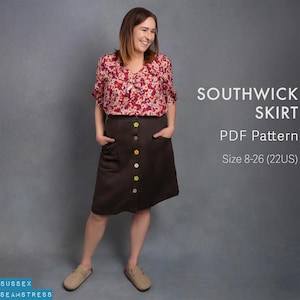 Southwick Midi Skirt PDF Sewing Pattern + Tutorial Video - Big Pockets - Suits Denim - Digital Pattern - Sizes 8-26