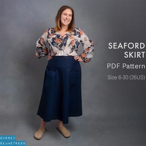 Seaford Womens Skirt PDF Sewing Pattern with Pockets + Tutorial Video - Denim, Linen - Sizes 6-30