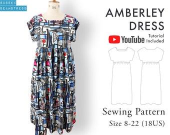 Amberley Dress Sewing Pattern + Tutorial Video - Easy Beginner Pattern - Size 8,10,12,14,16,18,20,22 - (SQ1798666)