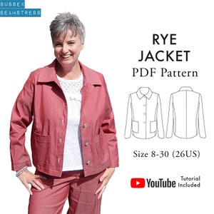 Rye Women&#39;s Jacket PDF Sewing Pattern + Tutorial Video - Digital Pattern - Sizes 8-30