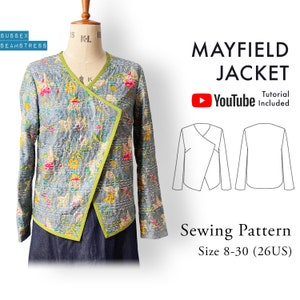 Mayfield Women's Jacket Sewing Pattern + Tutorial Video - Denim or Quilted - Size 8,10,12,14,16,18,20,22,24,26,28,30 - (SQ4708974)