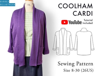 Coolham Cardi Sewing Pattern + Tutorial Video - Cardigan Pattern - Size 8,10,12,14,16,18,20,22,24,26,28,30 - (SQ4533674)