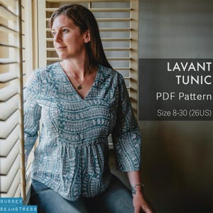 V-Neck Tunic Blouse Sewing Pattern: Lavant Women&#39;s Top (Sizes 8-30) (PDF Pattern)