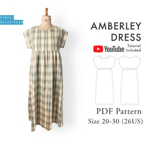Amberley Dress ES PDF Plus Size Sewing Pattern + Tutorial Video - Easy Beginner Digital Pattern - Size 20,22,24,26,28,30