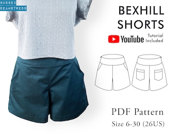 Patron de couture PDF pour shorts pour femmes Bexhill avec poches - Patron de shorts d'été - Numérique - Taille 6,8,10,12,14,16,18,20,22,24,26,28,30