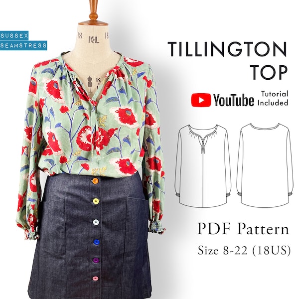 Tillington Women's Blouse PDF Sewing Pattern + Tutorial Video - Chiffon Blouse - Tillington Top - Size 8,10,12,14,16,18,20,22