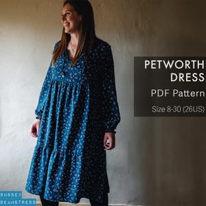 Petworth Dress PDF Sewing Pattern + Tutorial Video - Shirred Cuffs - Digital Pattern - Sizes 8-30