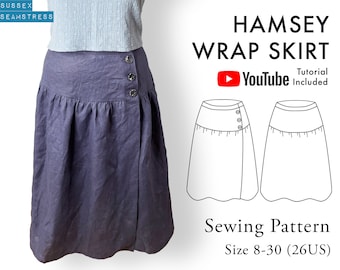 Hamsey Wrap Skirt Sewing Pattern + Tutorial Video - Light Denim, Linen - Size 8,10,12,14,16,18,20,22,24,26,28,30 - (SQ4621725)