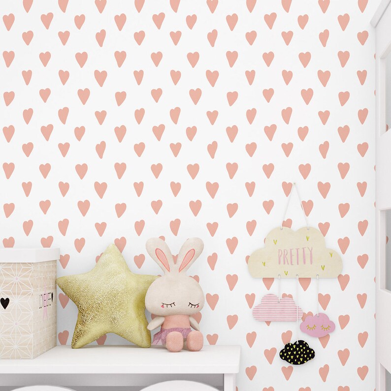 Pink Hearts Removable Peel & Stick Wallpaper | Etsy