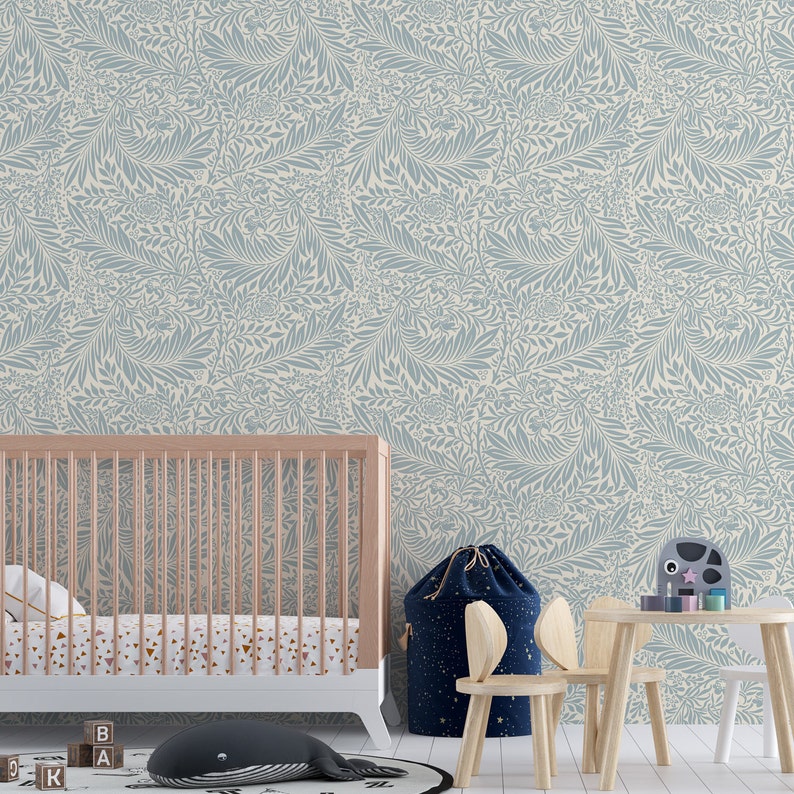 William Morris Blue Floral Removable Peel and Stick Wallpaper Etsy
