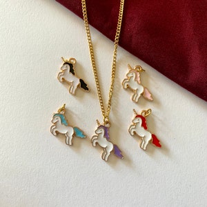 Unicorn Necklace - Gold Unicorn - Rainbow Unicorn - Unicorn Jewelry - Unicorn Charms - Gold Plated Cute Enamel - Unicorn Charm Pendant