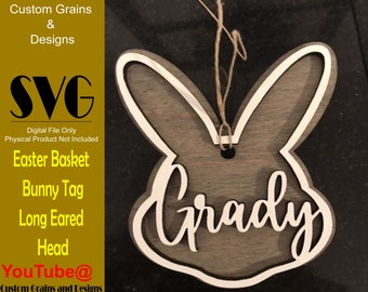 Long Eared Bunny Head Easter Basket Etiqueta SVG Archivo Digital