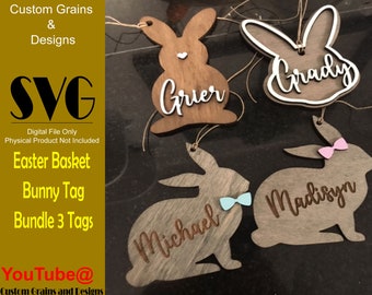 Paquete de archivos digitales SVG etiqueta de cesta de conejo de Pascua (3 etiquetas diferentes)