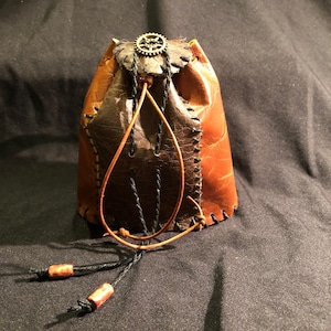 Steampunk Belt Bag, Real Leather belt purse with cog toggle and belt loop