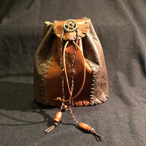Steampunk Belt Bag, Real Leather belt purse with cog toggle and belt loop