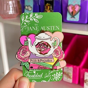 Jane Austen Pride and Prejudice, Emma, Sense and Sensibility, teapot enamel pin