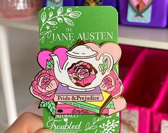 Jane Austen Pride and Prejudice, Emma, Sense and Sensibility, teapot enamel pin