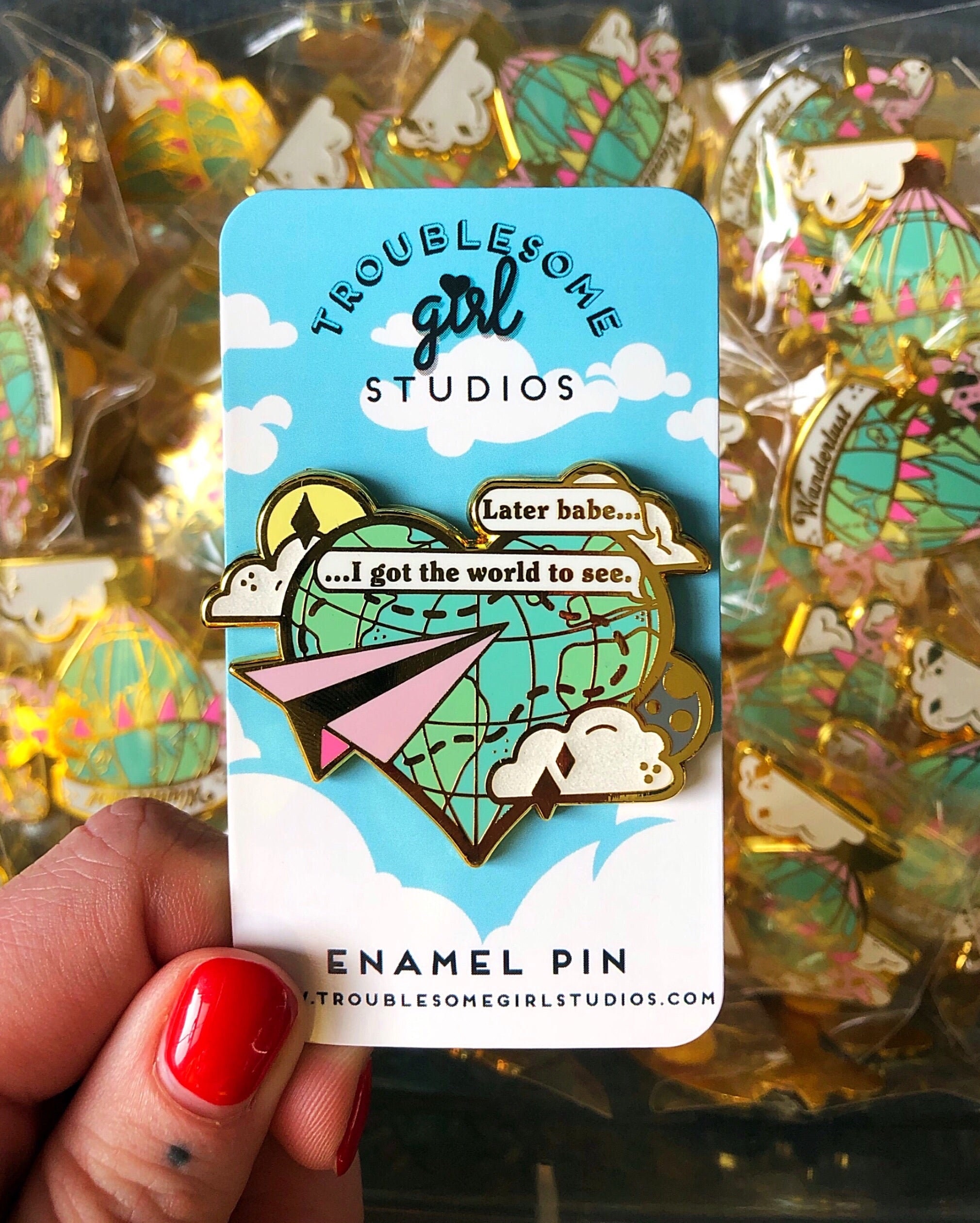 Buy 2 Get 1 Free! Travel-Themed Enamel Pin Set – Passport, Landmarks, Flags, Adventure – Vintage Style, Butterfly Clutch - View #4