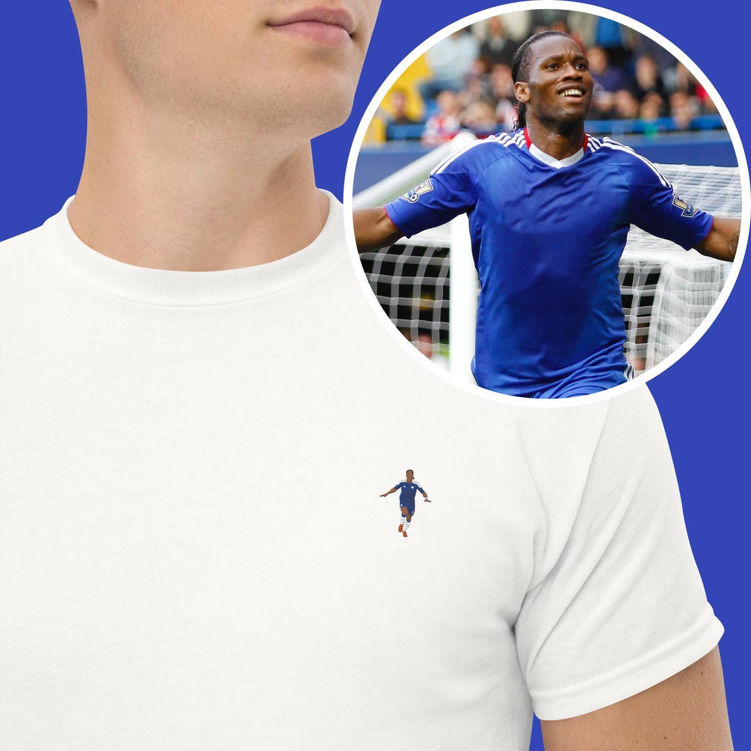 Didier Drogba Embroidered T-shirt, Chelsea Legend Shirt, Ivory