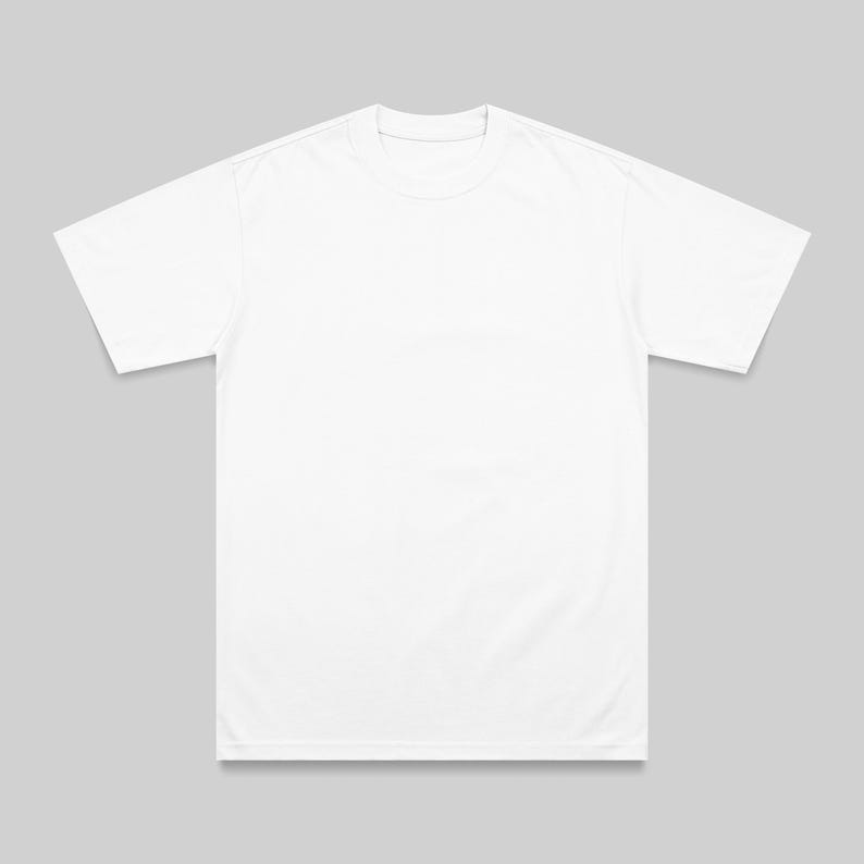 May include: A plain white t-shirt with short sleeves, displayed on a light gray background. The shirt has a crew neck and a simple, minimalist design. The fabric appears to be a soft, opaque material.