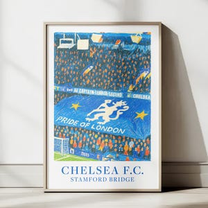 Chelsea FC stadium wall print in vibrant pastel tones. Perfect present for London football fans.