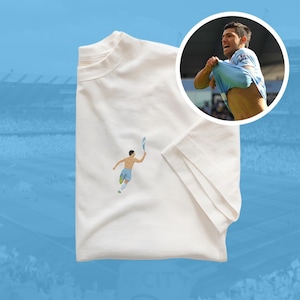 Sergio Agüero Besticktes T-Shirt | Kultige Titelgewinnende Feier | ManCity Legende | Mehrere Farben erhältlich