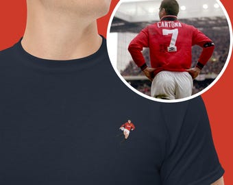 Eric Cantona geborduurd T-shirt: retro cadeau voetbalfan Manchester