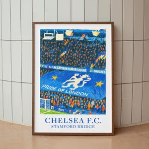 Chelsea FC stadium wall print in vibrant pastel tones. Perfect present for London football fans.