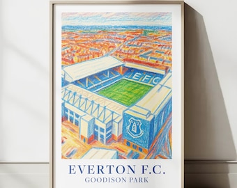 Everton Goodison Park Art Print – Crayon Style Stadium Poster | Everton Fan Gift | The People’s Club Wall Art | Toffees Home Decor