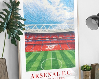 Arsenal Emirates Stadium Art Print: Crayon Wax Pastel Football Poster. Perfect Gunners Gifts, Arsenal Gallery Décor