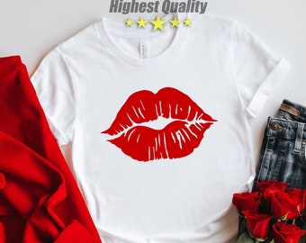 Lips Kiss TShirt, Red Lips Kiss, Pink Lips Kiss Valentines Day Shirt, Leopard Lips, Lipstick, Gift for Her, Girls Top, Kisses Shirt, Trendy